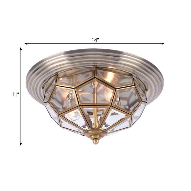 14 "/18" W Prism Bedroom Flush Monte Light Colonial Clear Smusso Glass 2/3 Bulbi Brass Close to Massimale Lamp
