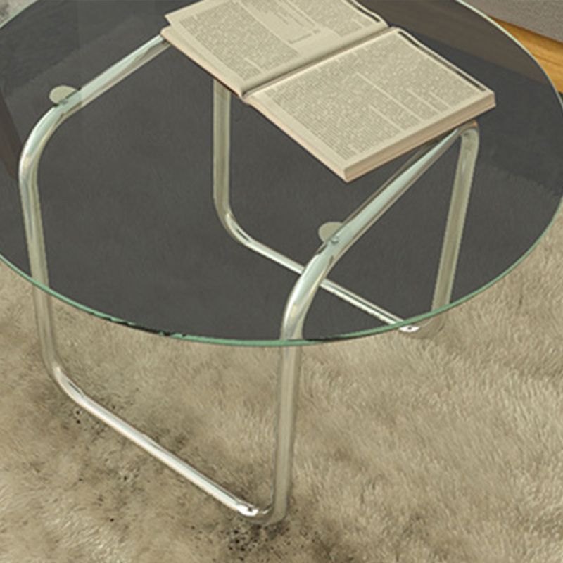 Modern Round Glass Coffee Table with Stainsteel Sled Stainless Steel Base