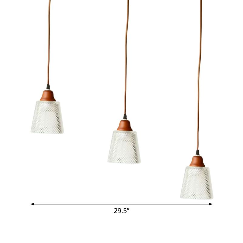 3 Heads Prismatic Glass Island Light Modern Red Brown Conical/Round Suspension Pendant