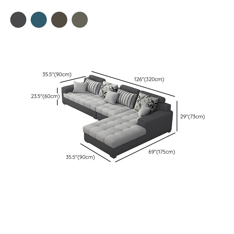Slipcovered Square Arm Sectional Modern Fabric 4-seater Sectional