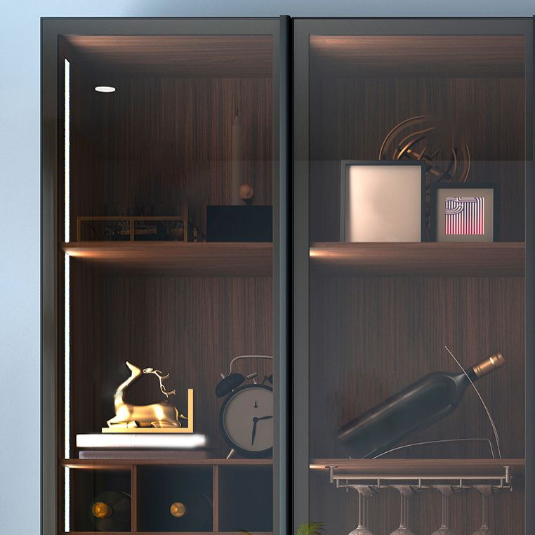 Black Manufactured Wood Bar Table with Glass Storage Modern Pub Table for Dining Room