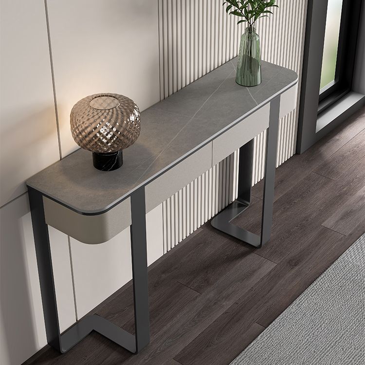 Stone Half Moon Accent Table Modern 33.46" Tall Console Table for Hall