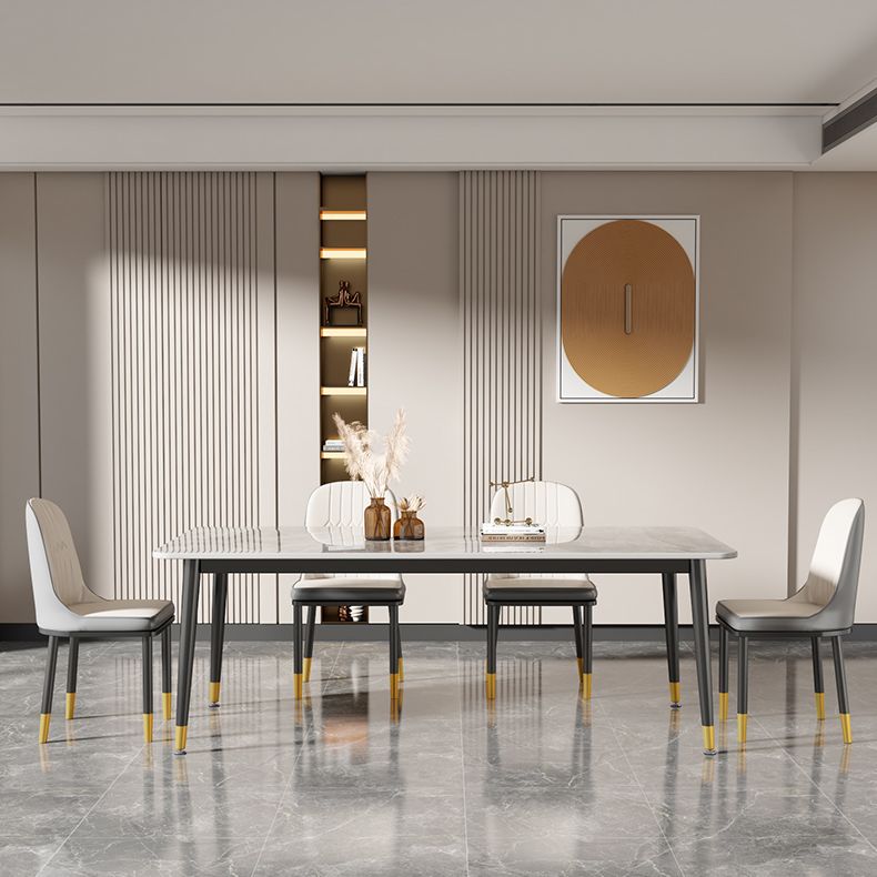 Glam Style Rectangle Dining Table Stone Top Dining Room Table