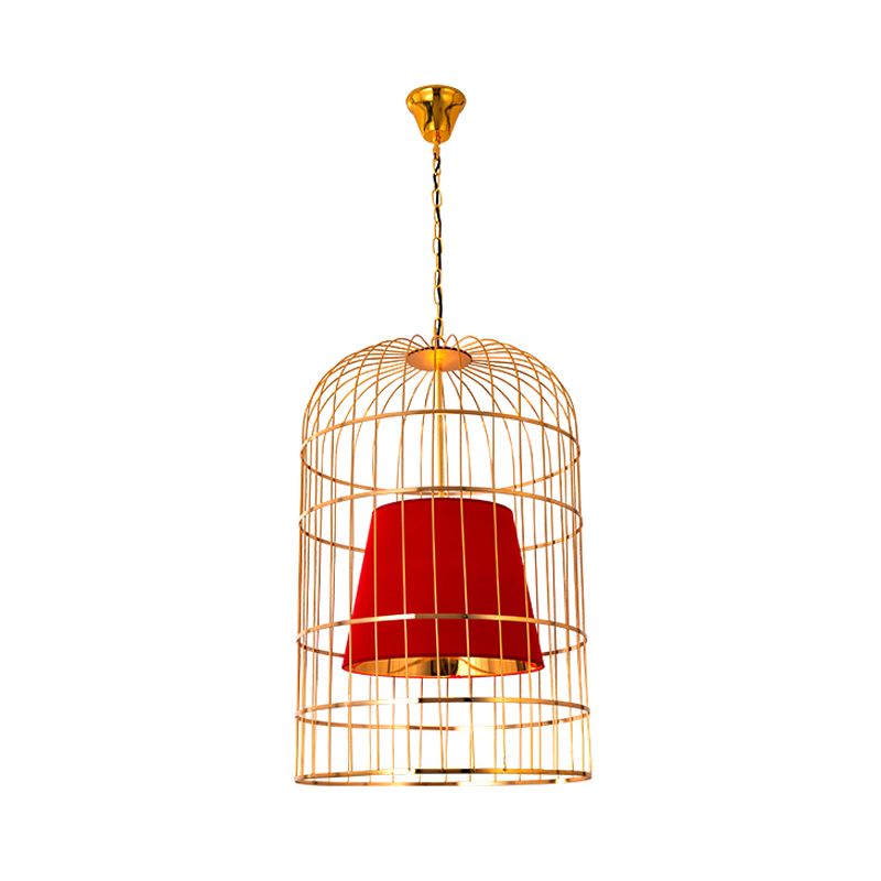 Black/White Bird Cage Ceiling Light Minimalistic Metal 1 Light Dining Room Pendant with Inner Cone Shade, 12"/16"/19.5" Wide