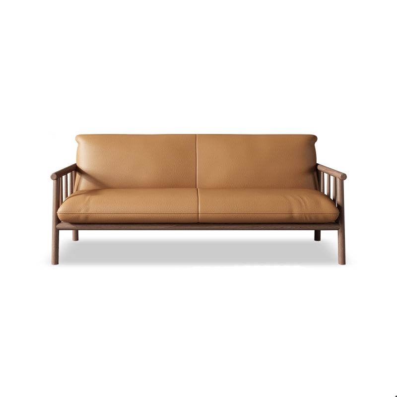 Farmhouse Square Arm Sofa Tight Back Settee with Walnut/Natural Legs