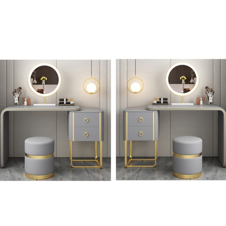 Glam Faux Leather and Wood 2-Drawer Makeup Vanity Desk for Bedroom