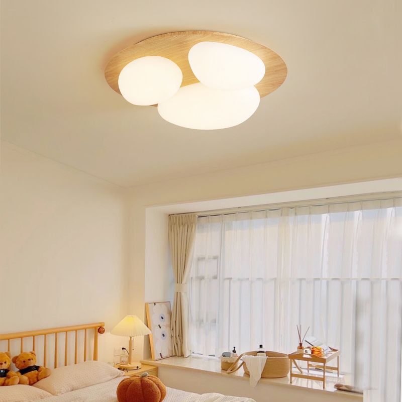 3-Lights Modern Style Flush Mount Wood Ceiling Light for Bedroom