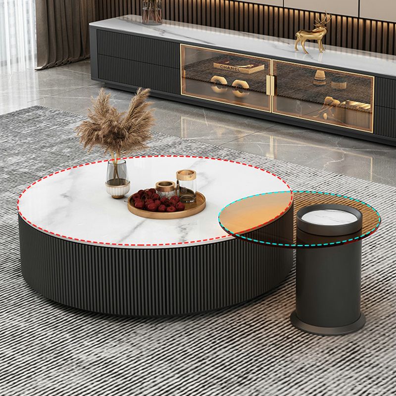 Slate Top Coffee Table Set Drum Cocktail Table with 2 Drawers