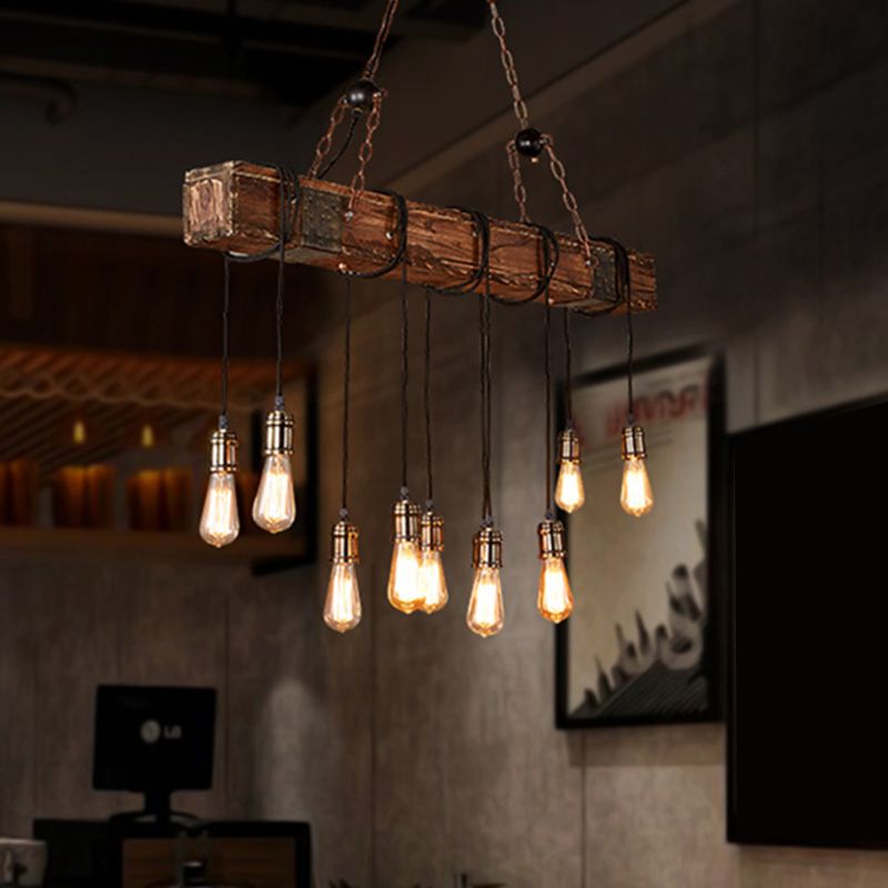 Lampadina nuda grande cucina a ciondolo luci a ciondolo in legno in stile industriale Isola luce per caffetteria