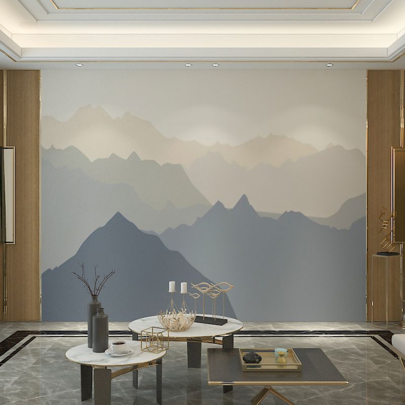 Vintage Mountain Wall Covering in Blue and Brown Accent Wall Mural, Personalized Size Available