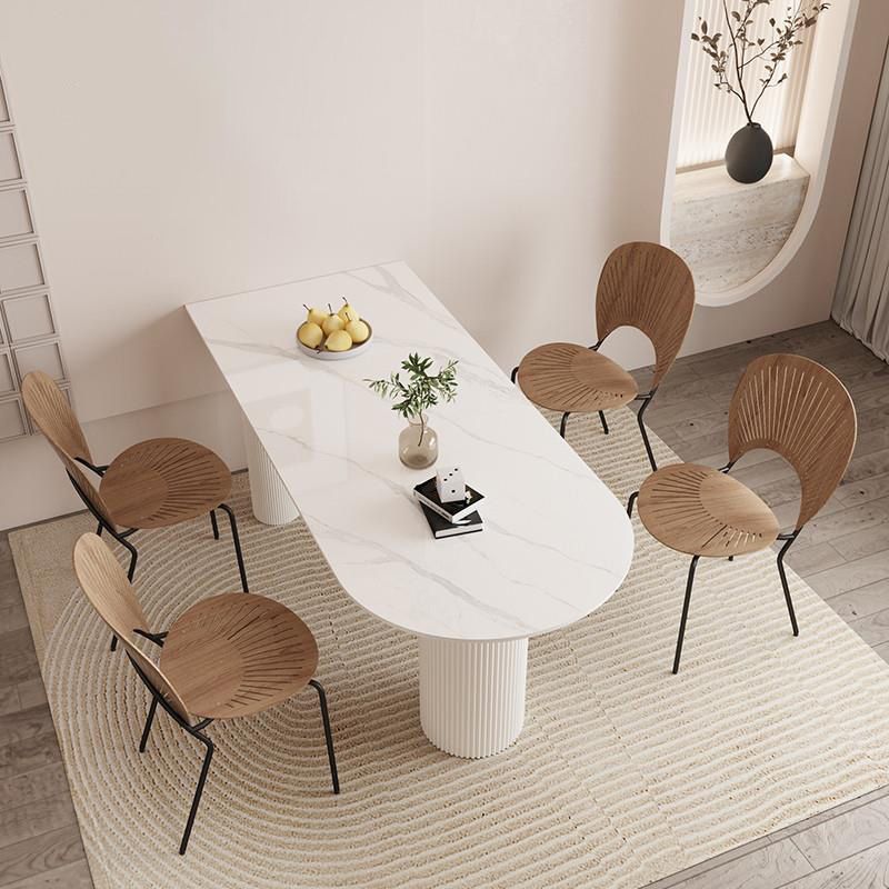 Modern Dining Table Sintered Stone Table with Wood Legs for Home Use