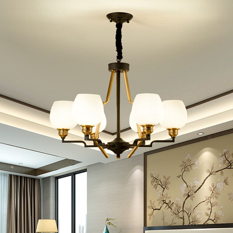6/8/15 Lichter Gefriertes Glas Anhänger Kronleuchter traditioneller Messingbecher Wohnzimmer Hanging Deckenleuchten