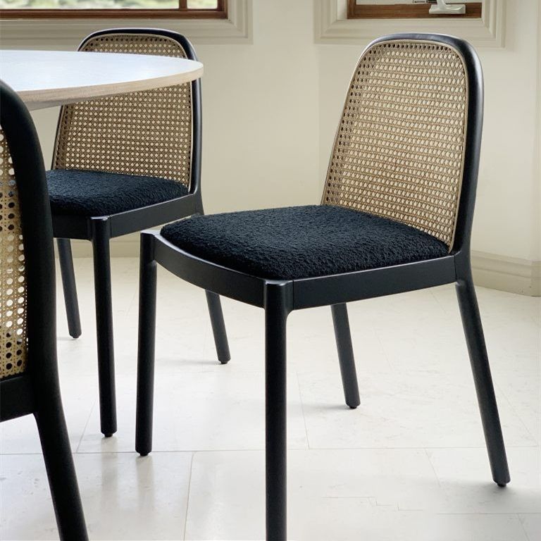 Industrial Upholstered Armless Chair Kitchen Cane Back Side Chair