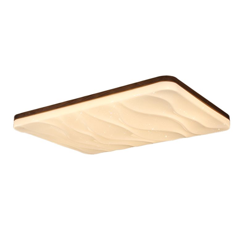 Brown Wood Modern Flush Mount Geometric Shape Ceiling Light with Acrylic Shade for Bedroom