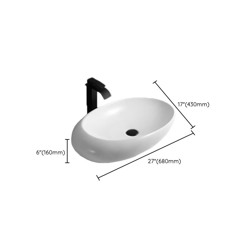 Contemporary Bathroom Sink with Pop-Up Drain Porcelain Oval-Shape Vessel Lavatory Sink