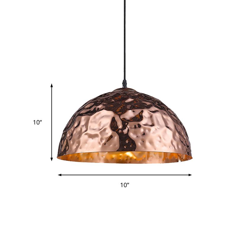 1 Light Hanging Ceiling Light with Bowl Metal Shade Classic Dining Room Pendant Lighting in Rose Gold, 10"/16" Wide