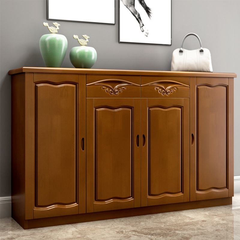 Modern Wood Accent Cabinet Grooves Rectangle Cabinet with Drawer