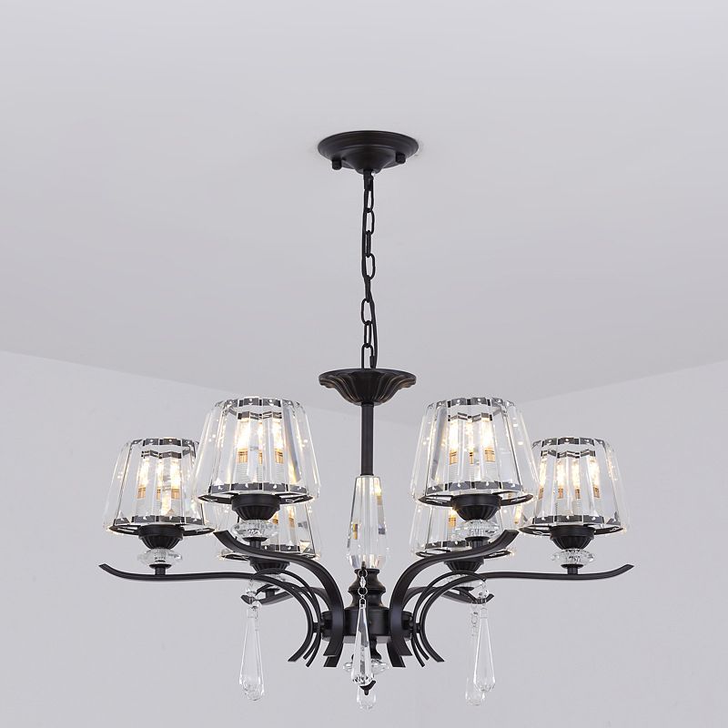 Crystal Block Cone Chandelier Modernism 3/6-Bulb Bedroom Ceiling Suspension Lamp in Black