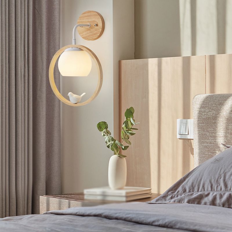 Contemporary Wood Lighting White Globe Shaded Wall Light for Hallway