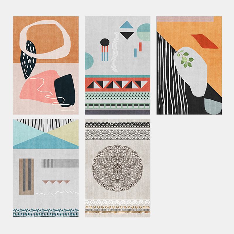 Novelty Living Room Rug Multi Colored Color Block Area Carpet Polyster Anti-Slip Backing Stain-Resistant Indoor Rug