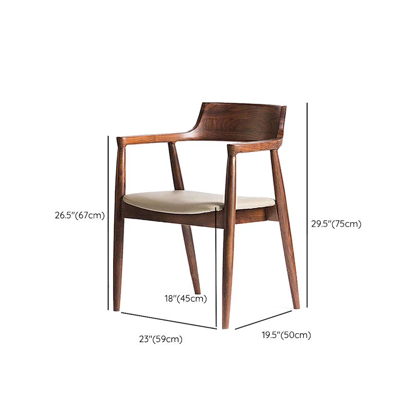 Home Kitchen Chair Open Back Solid Wood Dining Arm Chair in Brown