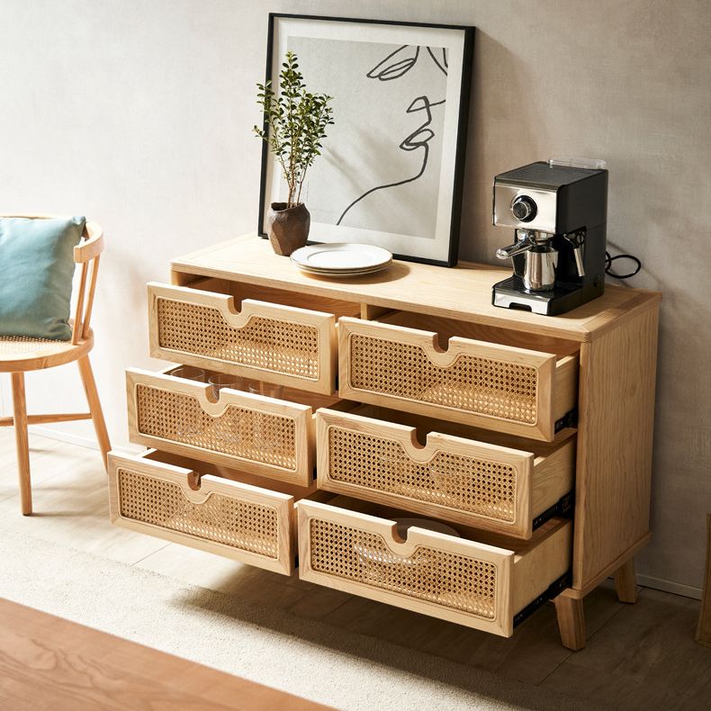 Modern Natural Accent Chest with Drawers and Solid Wood Straight Legs