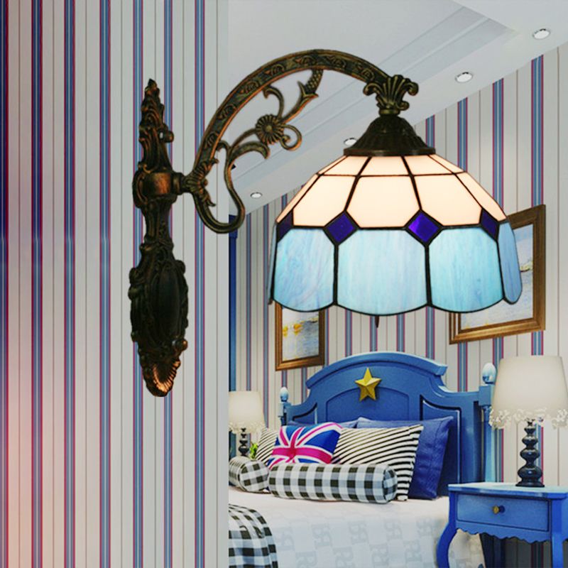 Grid Glass Scalloped Wall Light Tiffany Style 1 Head Orange/Blue/Pink Wall Mounted Lighting Fixture