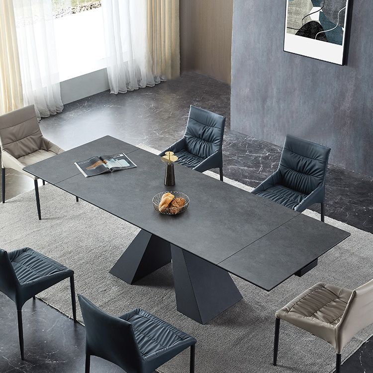 Mesa de comedor de comedor gris moderna Mesa de comedor de piedra sinterizada con base de metal