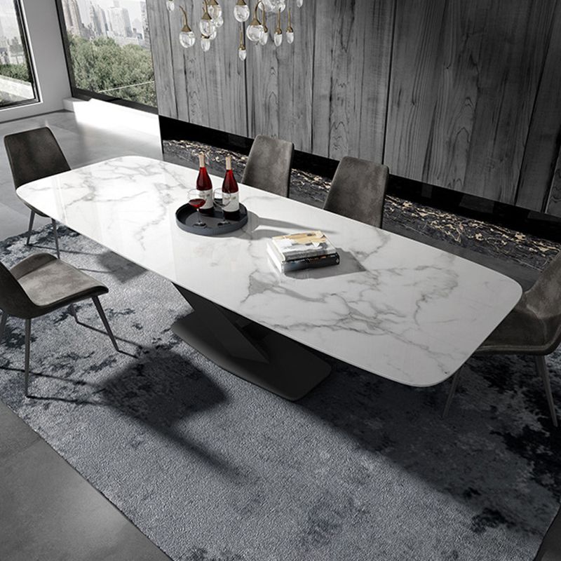 Modern Sintered Stone Dining Table Set with Rectangle Table and Pedestal Base Formal Dining Set