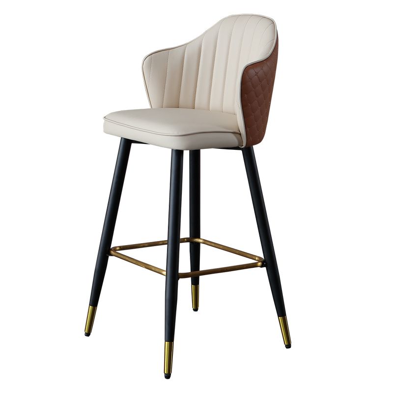 Glam Leather Bar Stool Backrest Counter Stool with Metal Legs