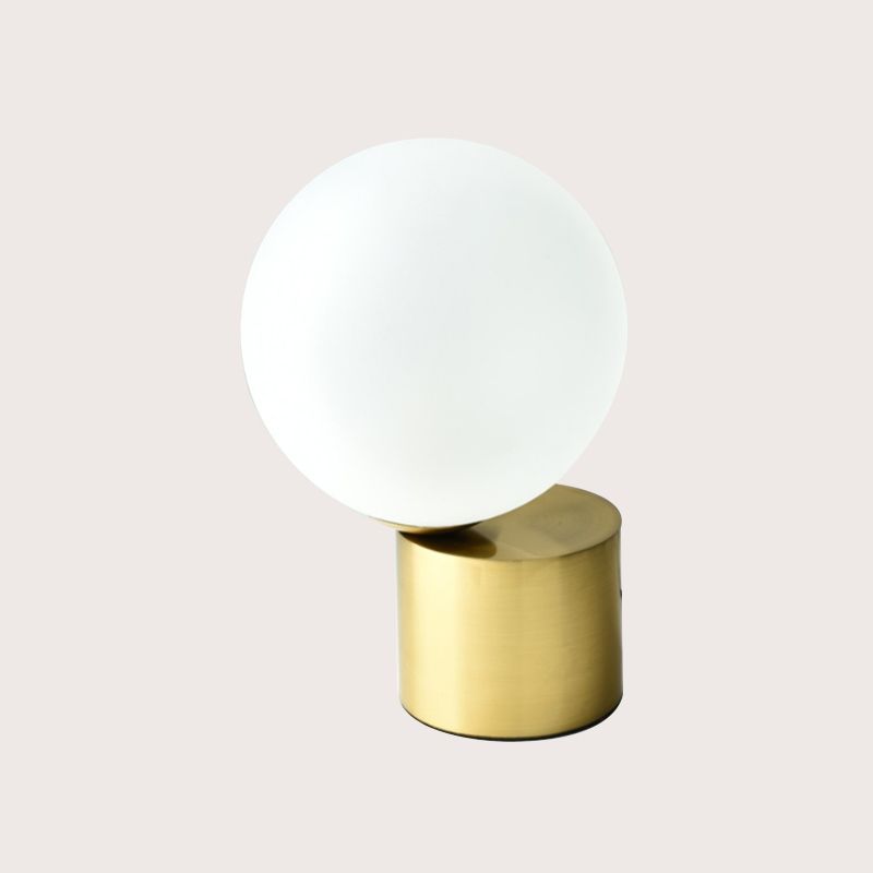 Lampe de table à balle en verre givré contemporain élégant 1 éclairage de table dorée clair avec base de cylindre