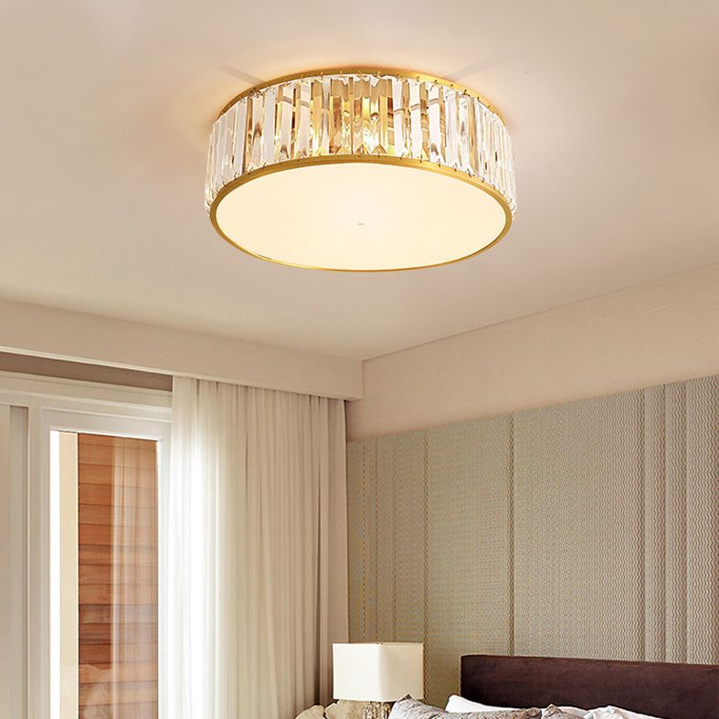 Luminaire encastré Plafonnier simpliste en cristal à tambour en or