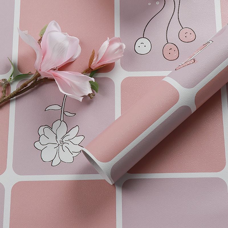 Adhesive Check Tile Wallpaper Cartoon Stain-Resistant Kitchen Wall Covering, 19.4-sq ft, Removable