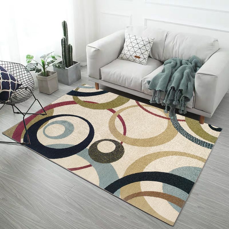 Decorative Modern Geometry Printed Rug Creative Funky Polyester Area Rug Easy Care Friendly Washable Rug for Living Room