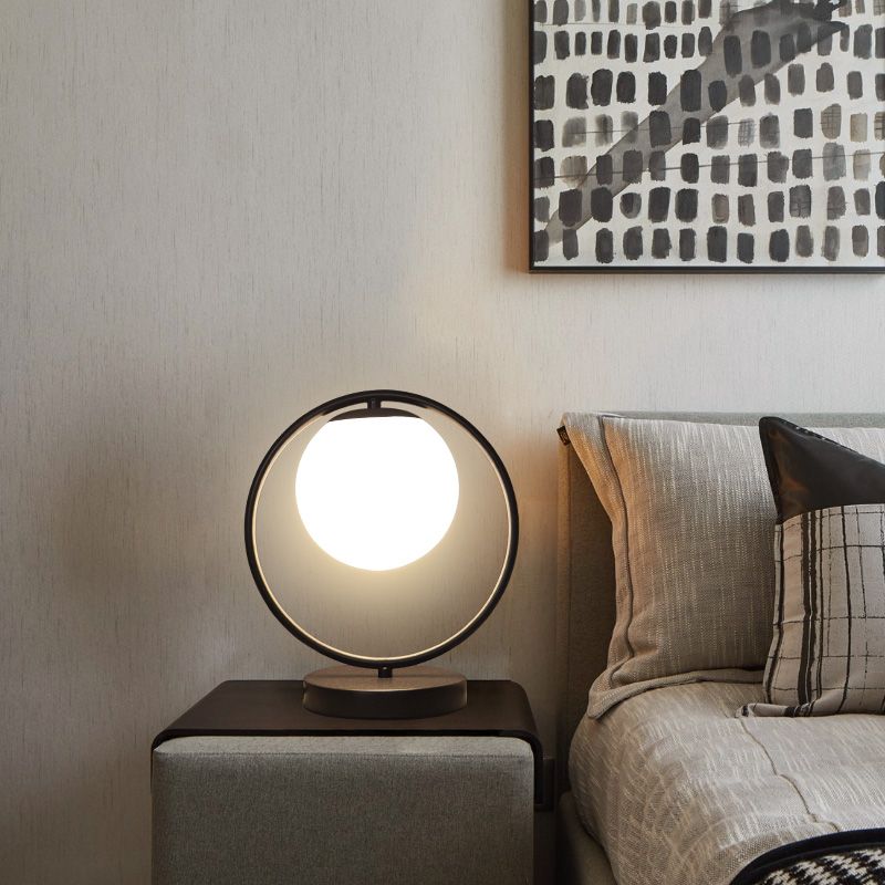 Modern Style Geometry Night Table Lamp White Glass One Light Table Light for Bedroom