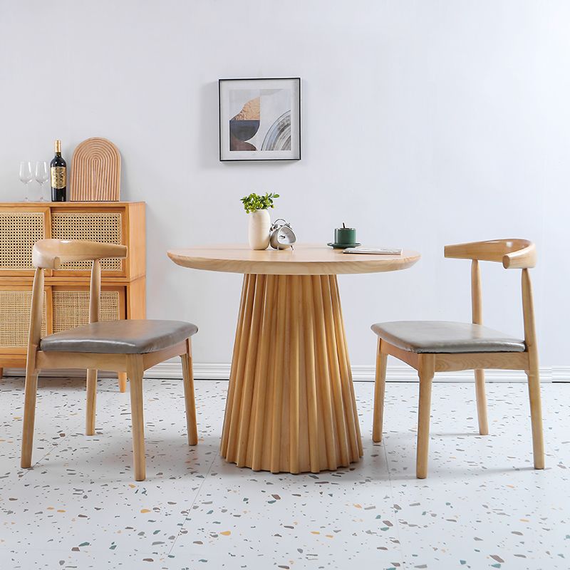 Modern Round Dining Table Natural Solid Wood Base Pedestal Dining Table