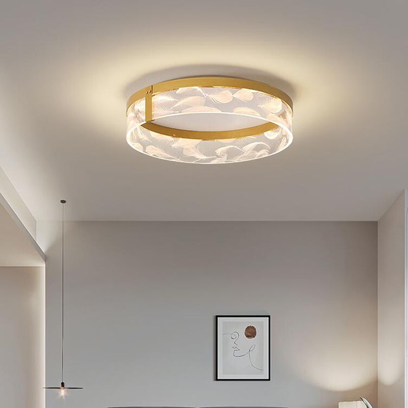 Modern Creative Feather LED Semi Flush Ceiling Light Circular Wrought Iron Flush Mount for Living Room