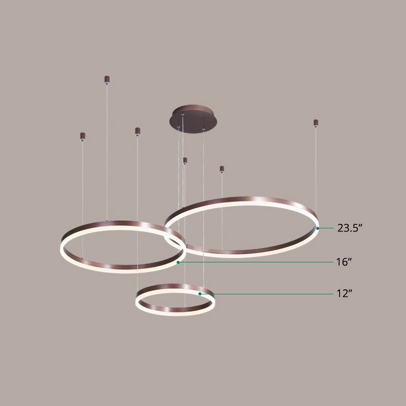 Multi-Ring Shaped Chandelier Modern Style Acrylic Coffee Hanging Light Fixture for Living Room