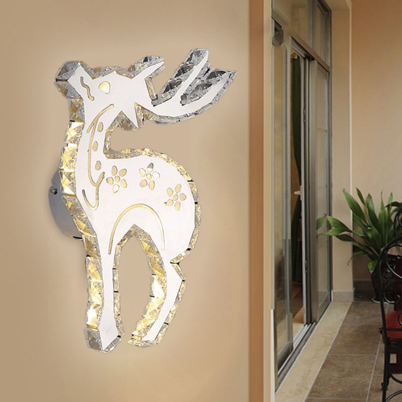 White LED Elk Wall Lighting Fixture Modernist Crystal Block Flush Wall Sconce in Warm/White Light