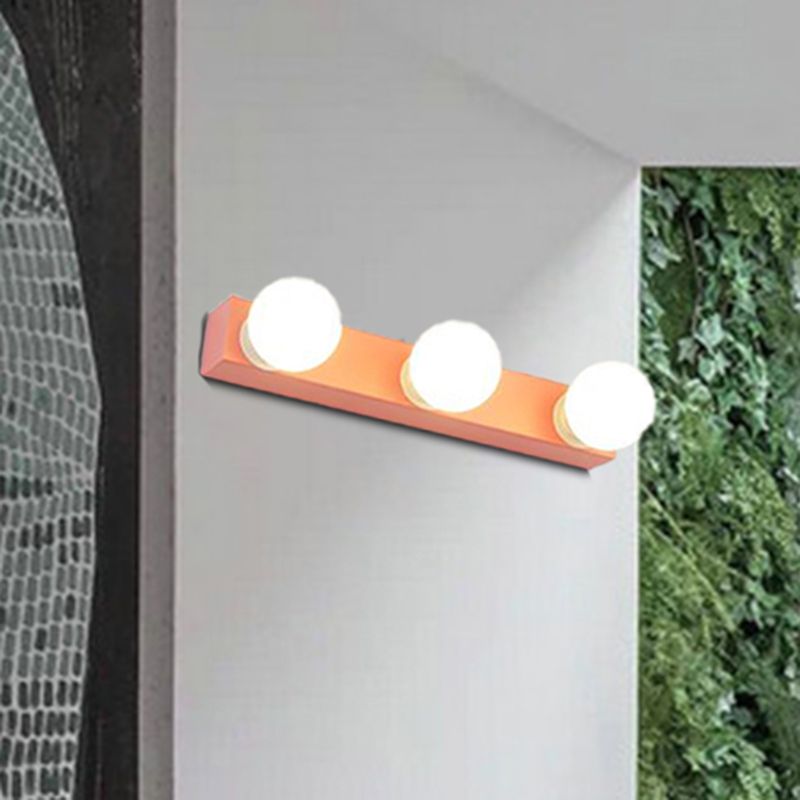 Lámpara de tocador de bombilla expuesta metálica estilo macarrón 3/4 luces iluminación de pared de dormitorio en rosa/amarillo