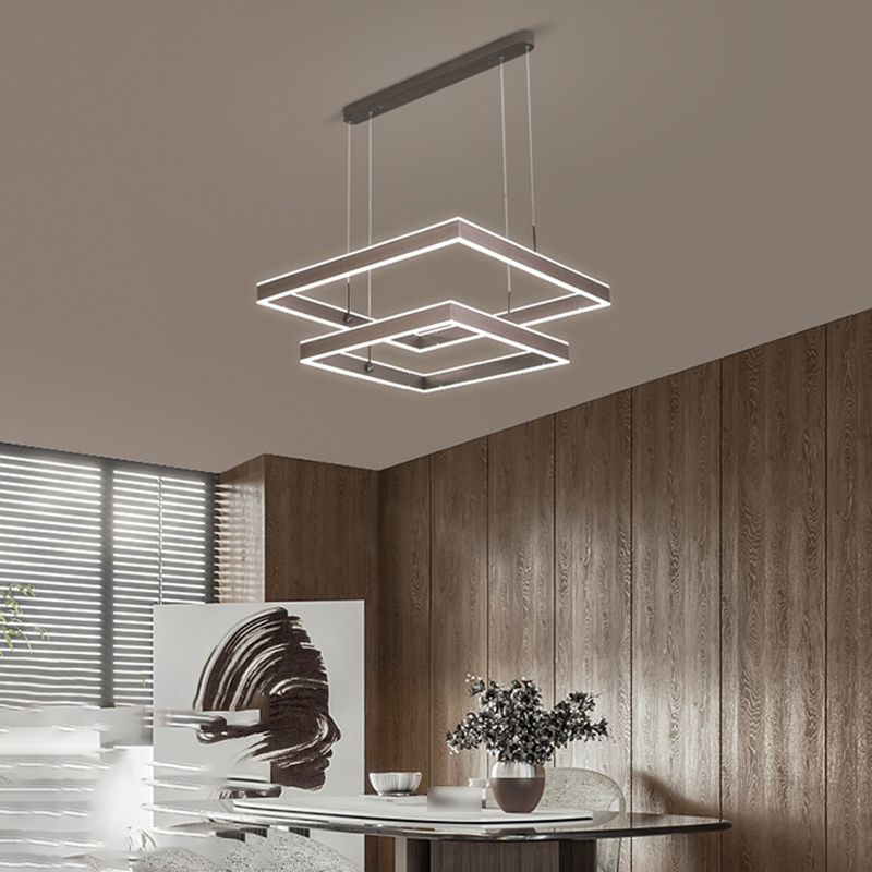 Minimalist Square Suspension Lamp Metal Multi-Layered LED Chandelier for Living Room