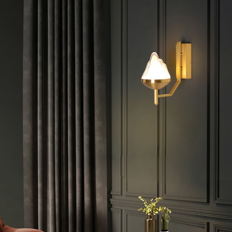 White Glass Geometric Wall Lighting Postmodern Brass Finish Wall Sconce for Living Room