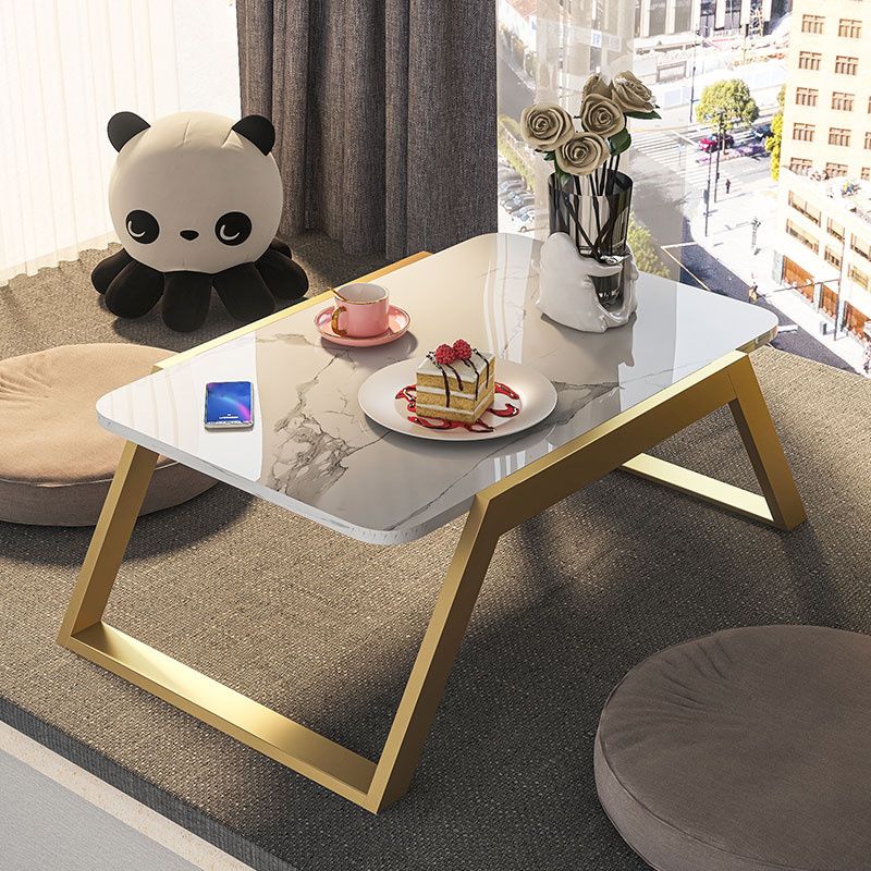 Glam Rectangle Marble Coffee Table with Iron Sled Base 1 Piece