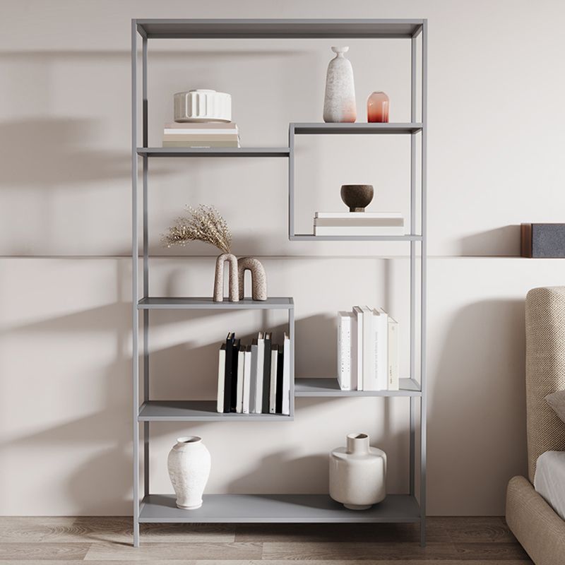Vertical Metal Bookshelf Contemporary Open Back Bookcase with Shelves