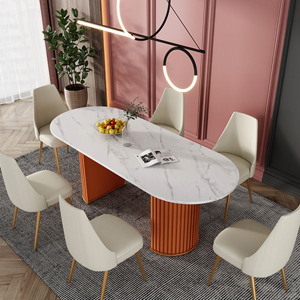 Mesa de comedor de lujo de doble pedestal oval