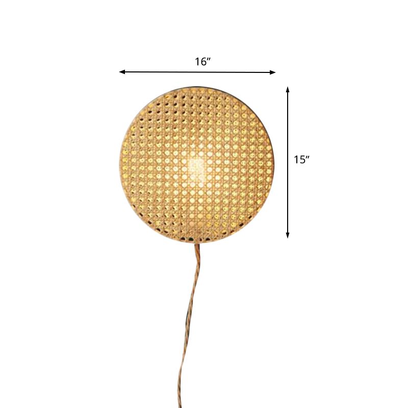 Round Sconce Light Chinese Bamboo 1 Head Beige Wall Mounted Lighting for Bedside