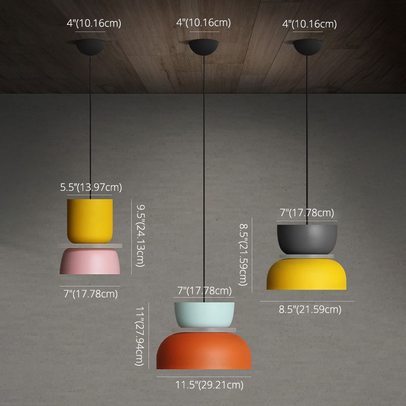 Macaron 1-Light Pendant Lighting Fixture Geometric Ceiling Light with Metal Shade