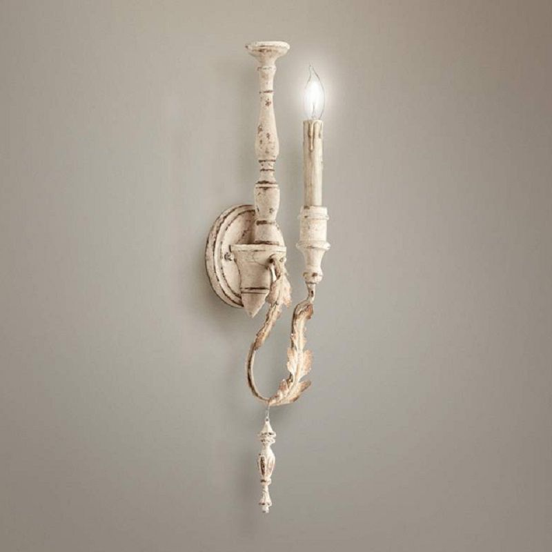 1-Light Candle Wall Light Fixture Rustic White/Brown Finish Metallic Wall Mounted Lamp