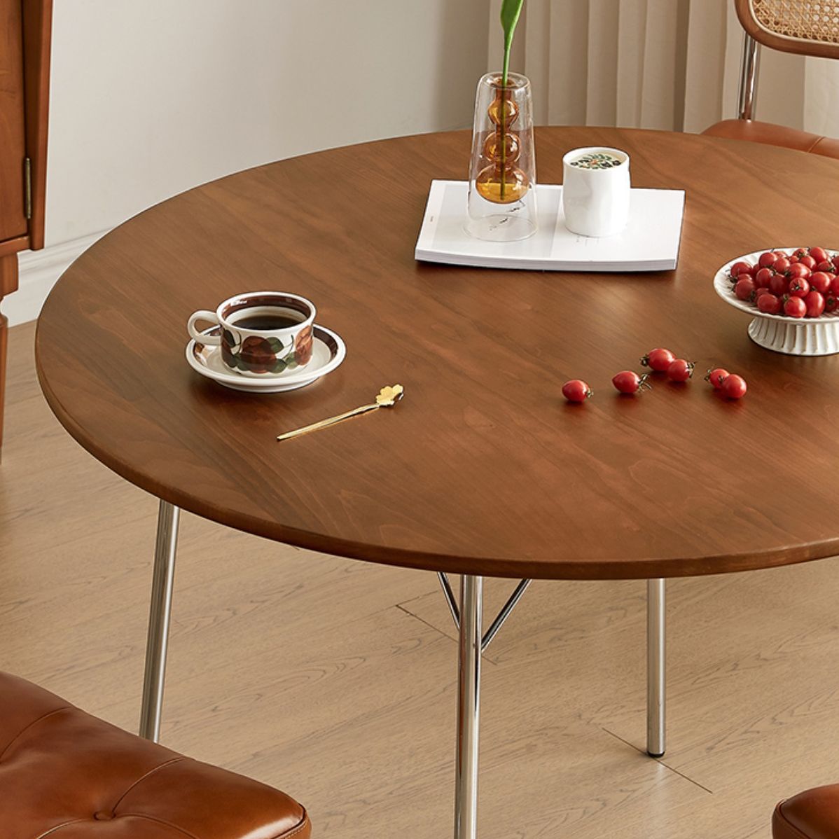 Cherry Wood Modern Dining Table Set 1/2/4 Pieces Brown Dinette Set