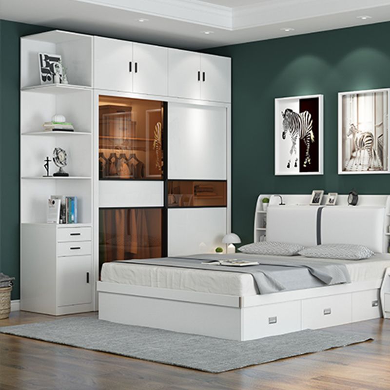 Sliding Wardrobe Armoire White Engineered Wood Wardrobe Closet